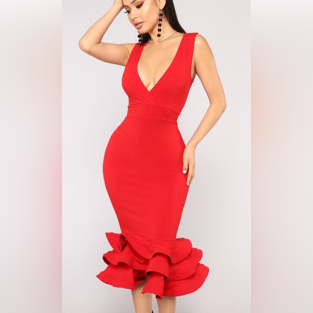 Fashion Nova Bold Red Midi Dress